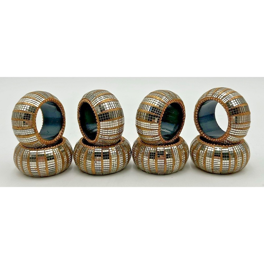 Gold Toned and Mirrored Napkin Rings Set Of 8 Elegant Round 2X1